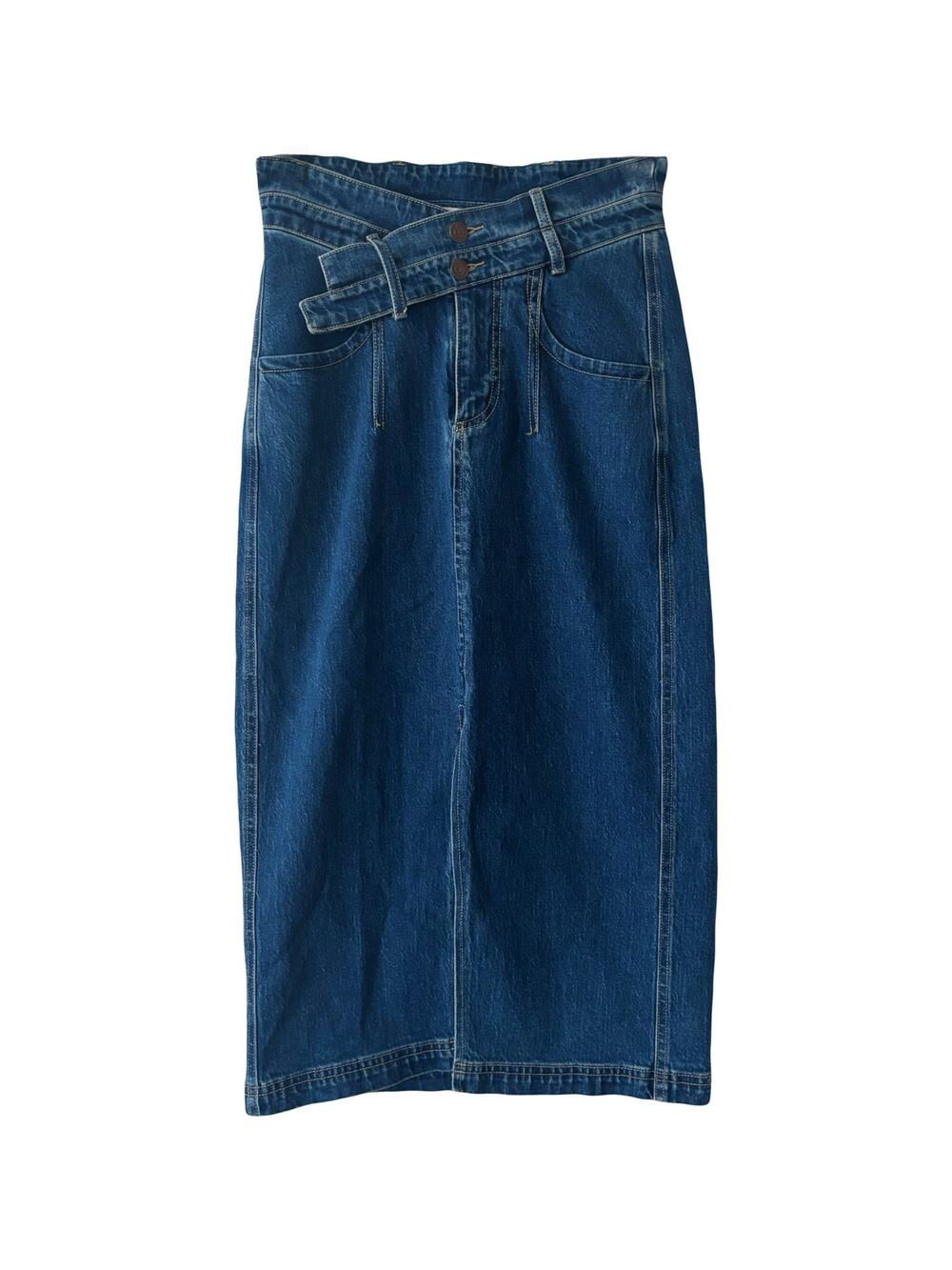 Pilcro Arden Double-Waist Midi Denim Skirt Sz 2